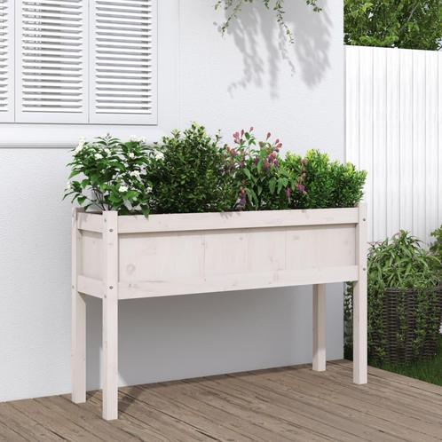 vidaXL Jardinières avec pieds blanc 110x31x70 cm bois de, Jardin & Terrasse, Pots de fleurs, Neuf, Envoi
