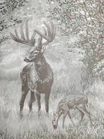 Arazzo en laine dAlpaga avec des cerfs majestueux -