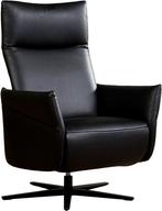 Zwarte leren moderne relaxfauteuil - staal zwart frame met, Ophalen of Verzenden