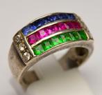 Sans prix de réserve - Bague Argent 925 - Émeraude, Saphir,