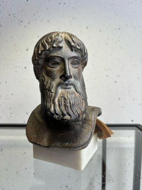 Beeld, Beeld van Zeus op Marmeren Sokkel - 18 cm - Metaal, Antiek en Kunst, Antiek | Keramiek en Aardewerk
