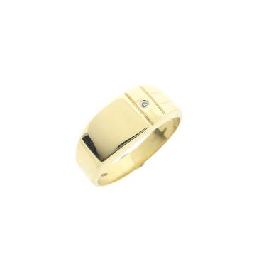 Gouden zegelring met diamant; 0,005 ct. | Heren (vintage), Ophalen of Verzenden