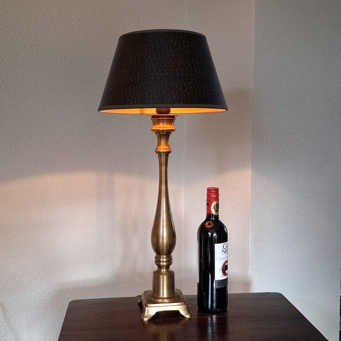 Tafellamp - Koper, Messing - + Bruine lederlook kap, Antiek en Kunst, Curiosa en Brocante