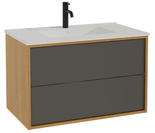 Badkamermeubel Gary 80cm - Zwart met Wit - Badmeubel, Huis en Inrichting, Badkamer | Badkamermeubels, Nieuw, Verzenden