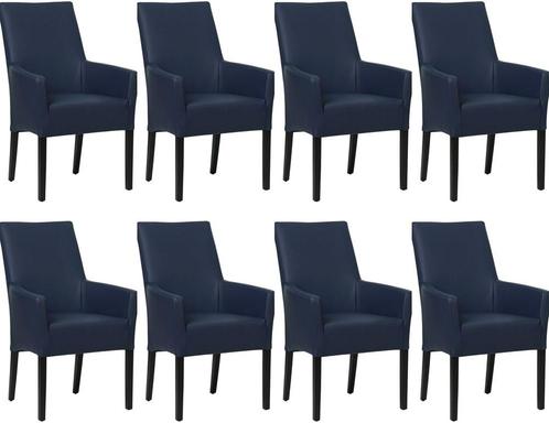 Set van 8 Blauwe leren landelijke eetkamerstoelen - Toledo, Huis en Inrichting, Stoelen, Overige kleuren, Vijf, Zes of meer stoelen