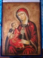 Icoon - Moeder Gods - Hout - Met de hand geschilderd - 40 x, Antiek en Kunst