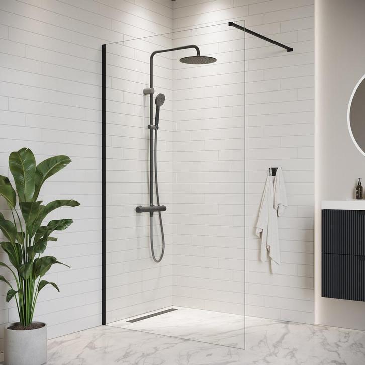 Douchewand Florida 140 x 200 cm Zwart – Inloopdouche 8 mm, Doe-het-zelf en Bouw, Sanitair, Nieuw, Verzenden