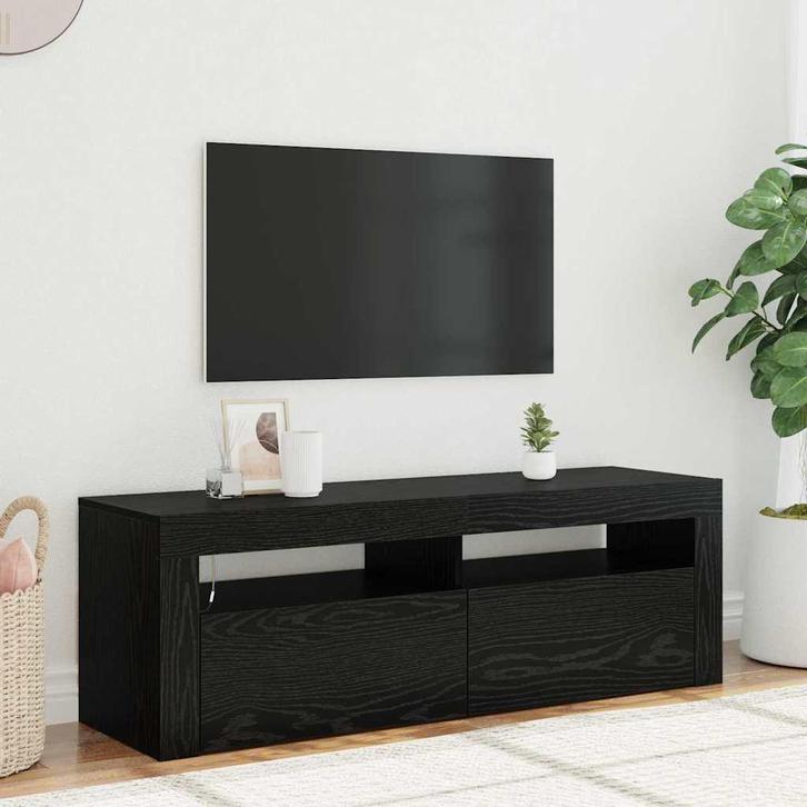 vidaXL TV Kast Zwart Eiken 120 x 35 x 40 cm Bewerkt hout, Huis en Inrichting, Kasten |Televisiemeubels, Nieuw, Verzenden