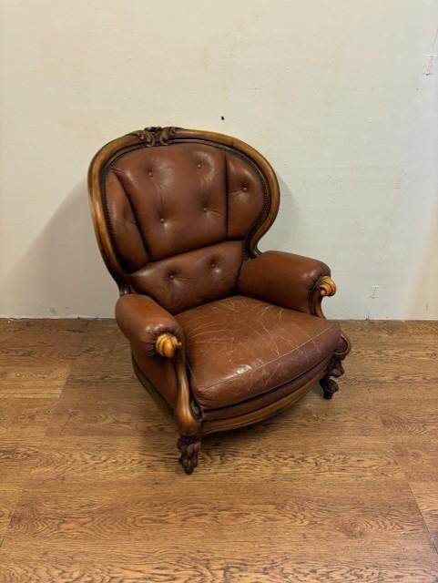 Gebruikte Leren Fauteuil - S3562- Vintage/Café, Huis en Inrichting, Fauteuils, Ophalen