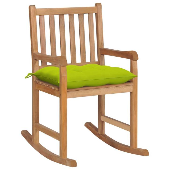vidaXL Schommelstoel met heldergroen kussen massief teakhout, Tuin en Terras, Tuinstoelen, Nieuw, Verzenden