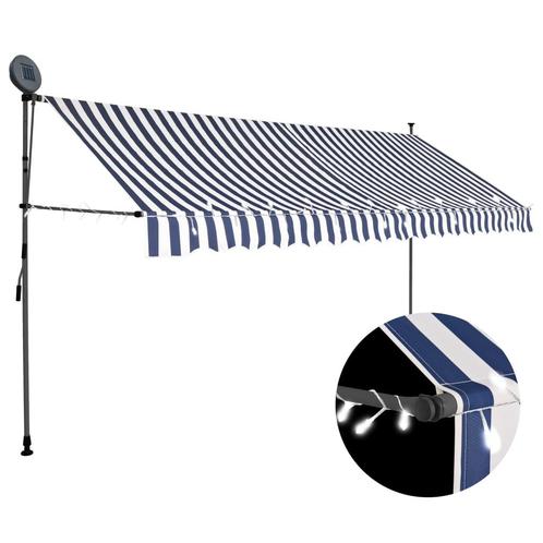 vidaXL Luifel handmatig uitschuifbaar met LED 350 cm blauw, Tuin en Terras, Zonneschermen, Nieuw, Verzenden