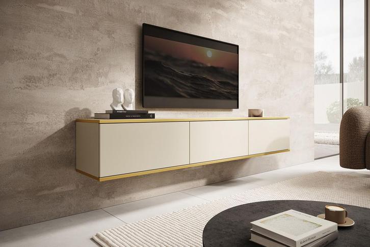 Zwevend TV-Meubel Beige 175x32x30 goud, Huis en Inrichting, Kasten |Televisiemeubels, 25 tot 50 cm, Nieuw, 150 tot 200 cm, Overige materialen