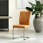 Set van 4 Leren eetkamerstoelen Dry - Kenia Cognac (cognac), Huis en Inrichting, Ophalen of Verzenden, Nieuw, Leer