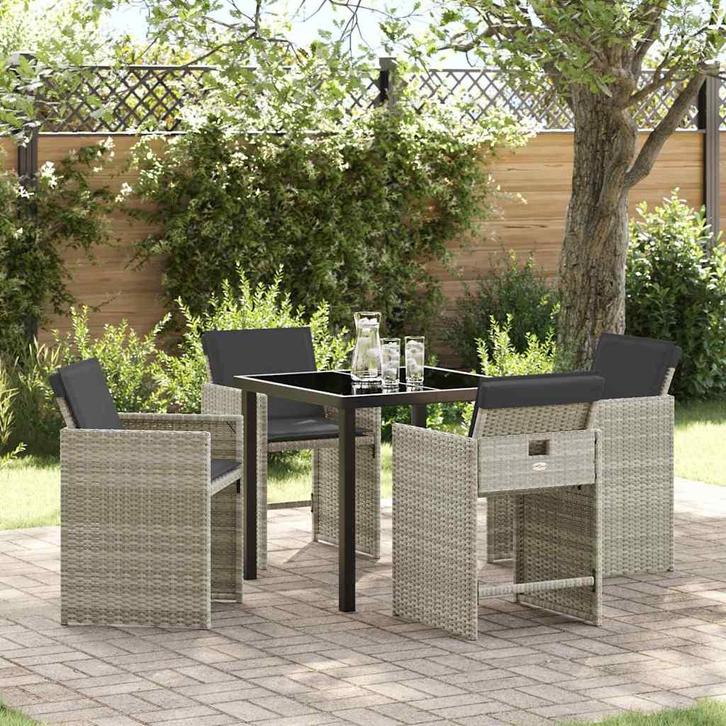 vidaXL Tuin Eettafel Set 5 pcs Lichtgrijs poly rattan, Tuin en Terras, Tuinsets en Loungesets, Nieuw, Verzenden