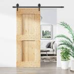 vidaXL Schuifdeur met beslag 85x210 cm massief grenenhout, Doe-het-zelf en Bouw, Deuren en Vliegenramen, Verzenden, Nieuw