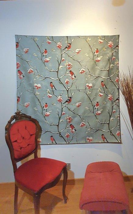 Art Nouveau Jacquard Wandtapijt met Rode Borsten - 150x140cm, Antiek en Kunst, Curiosa en Brocante