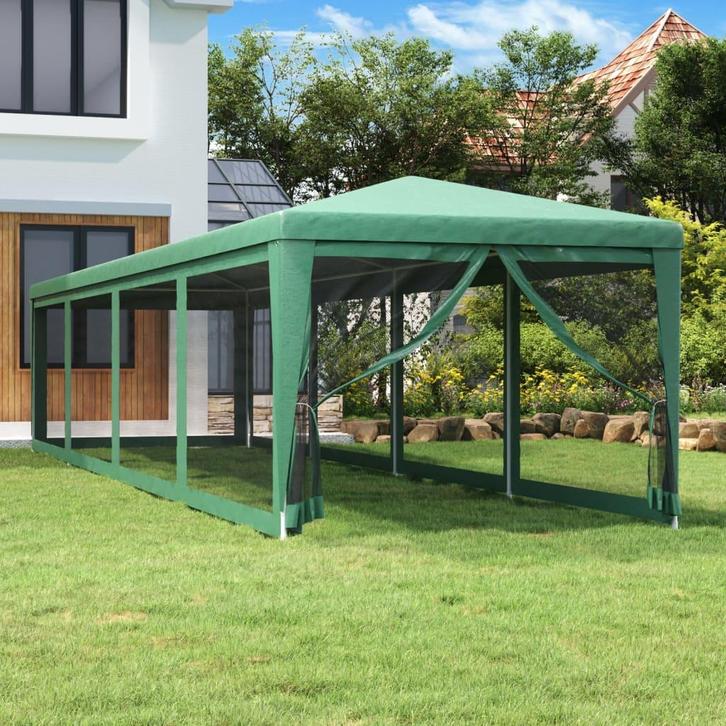 vidaXL Partytent met 10 mesh zijwanden 3x12 m HDPE groen, Tuin en Terras, Partytenten, Nieuw, Verzenden