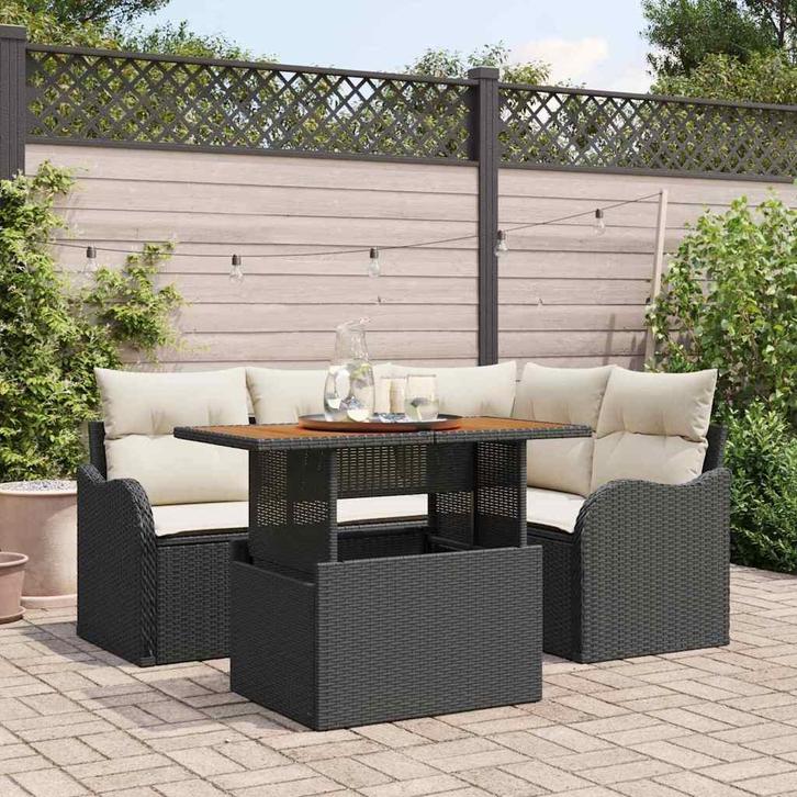 vidaXL Tuinbank Set met opslag 5 pcs Zwart Poly rattan, Tuin en Terras, Tuinsets en Loungesets, Nieuw, Verzenden