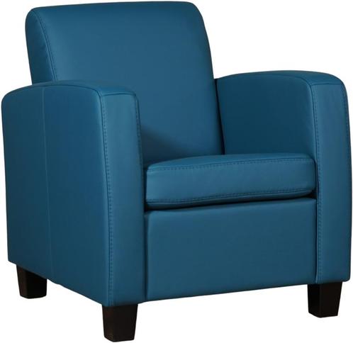 Blauwe leren landelijke stoel - poot hout zwart - Toledo, Huis en Inrichting, Fauteuils, 50 tot 75 cm, 75 tot 100 cm, Nieuw, Leer