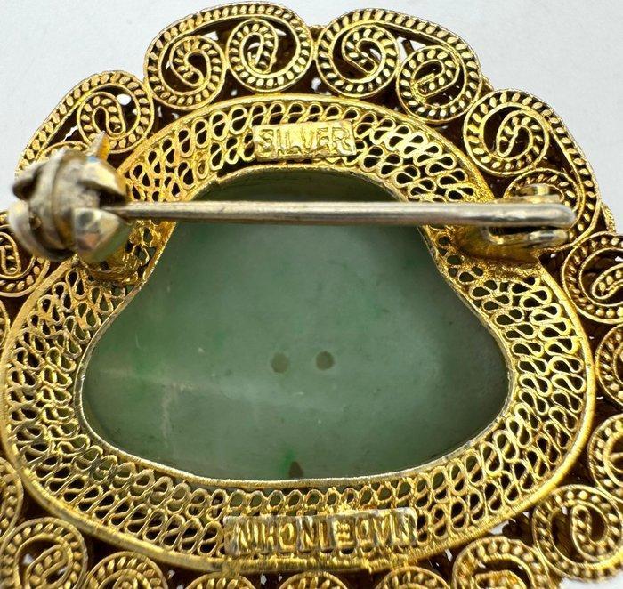 Vintage broche uit China met jade, gedeeltelijk, Antiquités & Art, Art | Art non-occidental