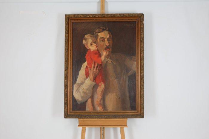 Nicolaas Pieneman (1880-1938) - Zelfportret met kind, Antiek en Kunst, Kunst | Schilderijen | Klassiek