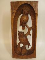 Houtsnede met twee uilen - Figuur - Hout