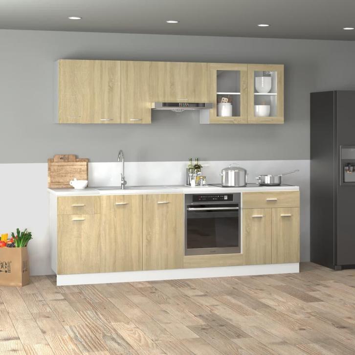 vidaXL 8-delige Keukenkastenset Lyon bewerkt hout sonoma, Huis en Inrichting, Kasten | Overige, Nieuw, Verzenden
