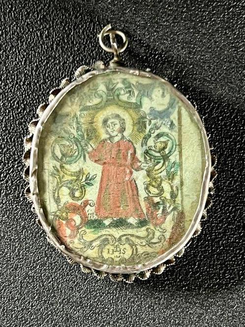 Reliekhouder - Glas, Legering, Papier - 1650-1700 - Dubbele, Antiek en Kunst, Kunst | Niet-Westerse kunst