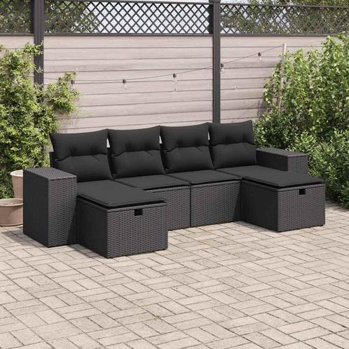 vidaXL 6-delige Loungeset met kussens poly rattan zwart, Jardin & Terrasse, Ensembles de jardin, Envoi