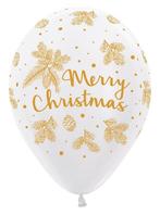 Ballonnen Merry Christmas Gold White 30cm 25st, Verzenden