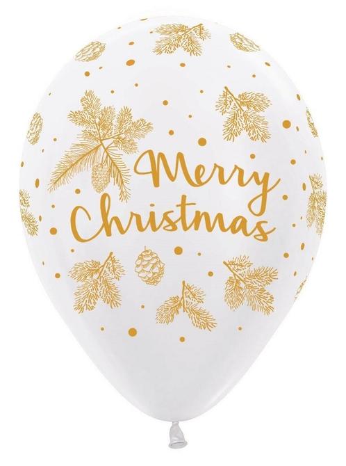 Ballonnen Merry Christmas Gold White 30cm 25st, Hobby en Vrije tijd, Feestartikelen, Nieuw, Verzenden