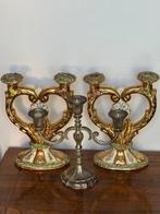 Kaarsenhouder (3) - Metaal, Verzilverd, Keramiek - 3 vintage