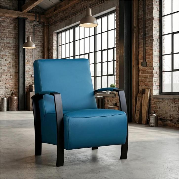 Leren fauteuil Glory - Toledo Turquoise (blauw), Huis en Inrichting, Fauteuils, 50 tot 75 cm, 75 tot 100 cm, Nieuw, Leer, Ophalen of Verzenden