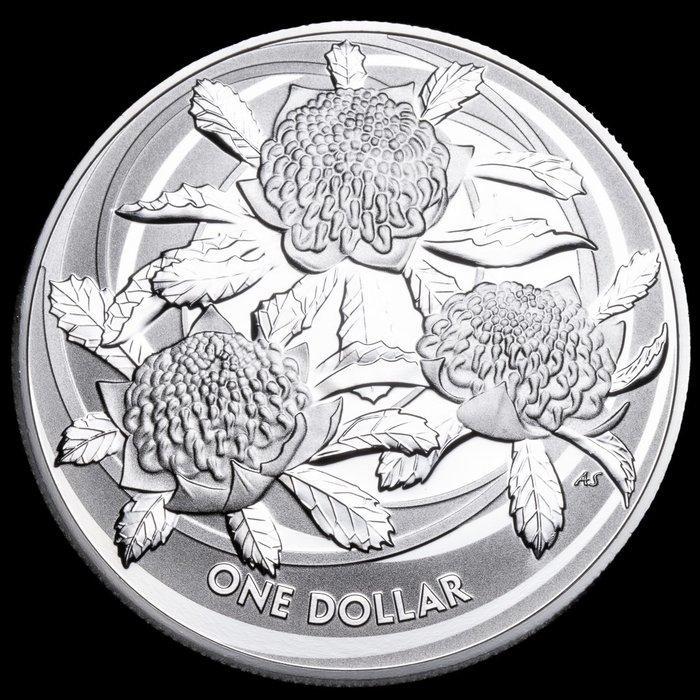 Australië. 1 Dollar 2022 Flowers, 1 Oz (.999) (Zonder, Postzegels en Munten, Munten | Europa | Niet-Euromunten