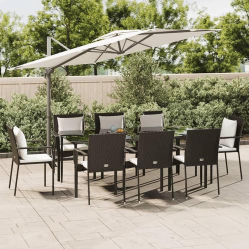 vidaXL 9-delige Tuinset poly rattan zwart, Tuin en Terras, Tuinsets en Loungesets, Tuinset, Nieuw, Verzenden