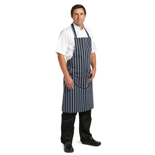 Whites halterschort blauw-wit gestreept met zak |, Zakelijke goederen, Horeca | Keukenapparatuur, Nieuw in verpakking, Verzenden