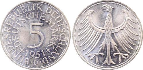 5 Mark Duitsland 5 duitse Mark 1951 D bfr/stgl zilver, Postzegels en Munten, Munten | Europa | Niet-Euromunten, België, Verzenden