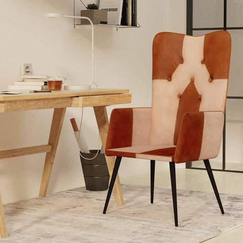 vidaXL Fauteuil echt leer bruin en crèmekleurig, Huis en Inrichting, Fauteuils, Nieuw, Verzenden