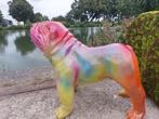 Beeld, XL Engelse buldog rainbow colors - 70 cm - polyresin