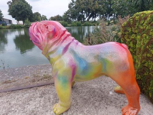 Beeld, XL Engelse buldog rainbow colors - 70 cm - polyresin, Antiek en Kunst, Curiosa en Brocante
