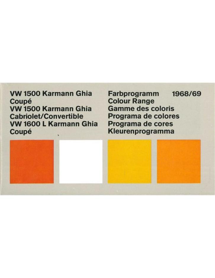 1968/69 VOLKSWAGEN KARMANN GHIA KLEUREN EN BEKLEDING, Boeken, Auto's | Folders en Tijdschriften