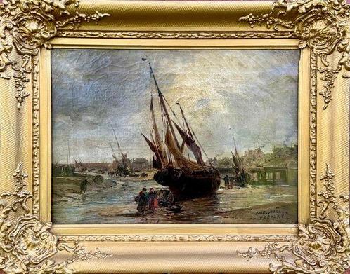 Jules Achille Noël (1815-1881) - The Harbour at Treport,, Antiek en Kunst, Kunst | Schilderijen | Klassiek