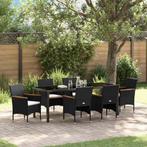 vidaXL 7-delige Tuin Eettafel Set in Zwart Poly Rattan, Verzenden, Nieuw