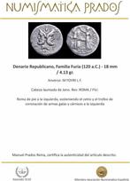 Romeinse Republiek. M. Furius L.f. Philus. 120 BC. Denarius, Postzegels en Munten