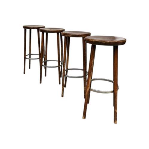 Zitgroep - Hout, Metaal - Vier vintage barkrukken, Antiek en Kunst, Kunst | Designobjecten