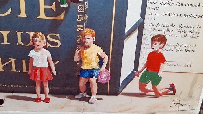 Giorgio Stocco - Baby climbers- opera unica, Antiquités & Art, Art | Peinture | Moderne