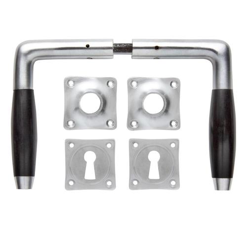 Deurklink set Klassiek mat nikkel met vierkante sleutelro..., Doe-het-zelf en Bouw, Hang- en Sluitwerk, Klink of Kruk, Nieuw, Koper of Messing