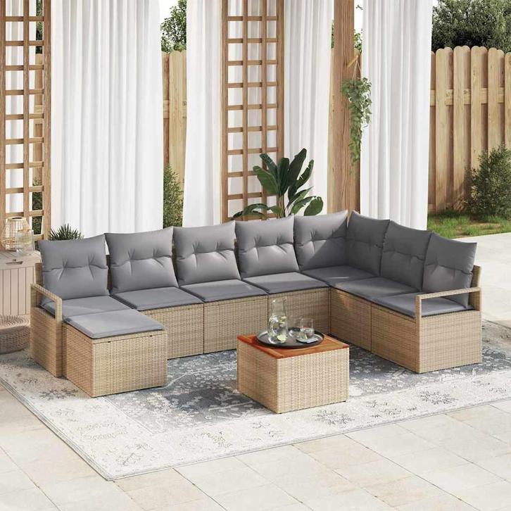 vidaXL Tuinbank Set met kussen 8 pcs Beige poly rattan, Jardin & Terrasse, Ensembles de jardin, Envoi