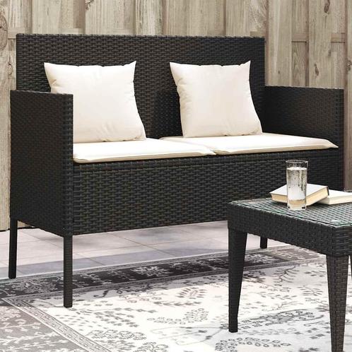 vidaXL Tuinbank met kussens poly rattan zwart, Tuin en Terras, Tuinsets en Loungesets, Nieuw, Verzenden