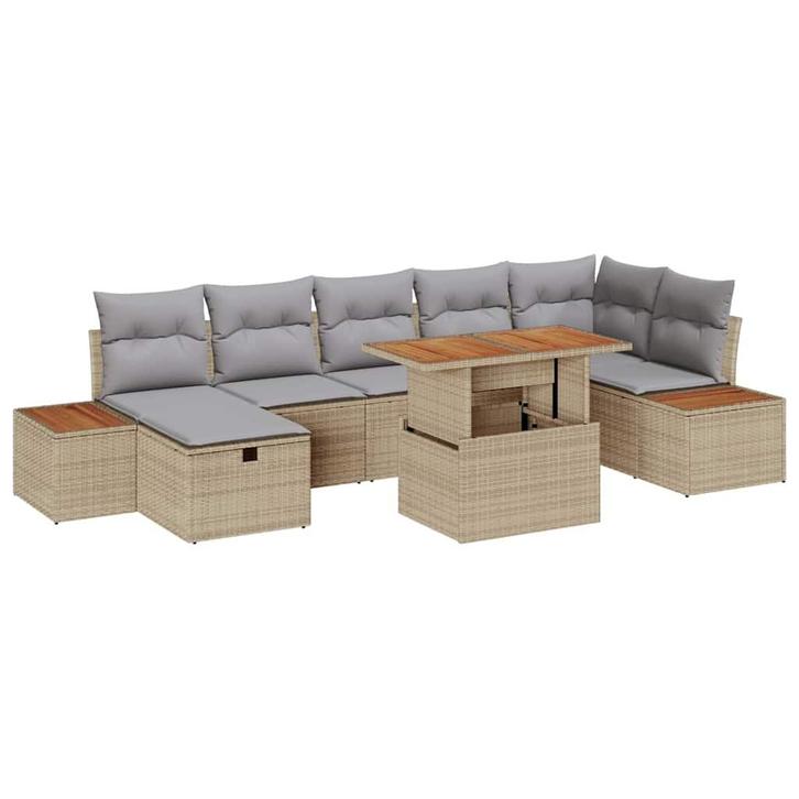 vidaXL Tuinbank Set met kussen met opslag 8 pcs Beige Poly, Tuin en Terras, Tuinsets en Loungesets, Nieuw, Verzenden